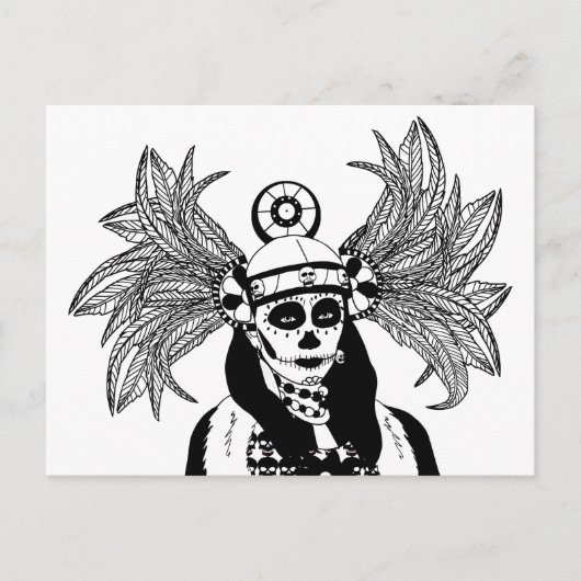 インディアンアステカの日の死んだスケルトンの男の芸術 ポストカード (正面)