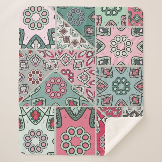 インディアンアラビアパッチワークキルトヴィンテージ シェルパブランケット (正面)