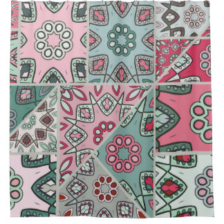 インディアンアラビアパッチワークキルトヴィンテージ シャワーカーテン