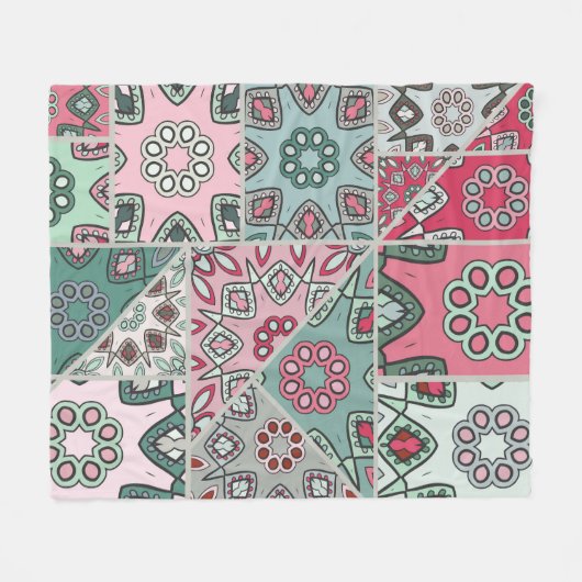 インディアンアラビアパッチワークキルトヴィンテージ フリースブランケット (正面(横))