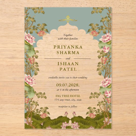 インディアンアーチフローラエステ結婚ティック アクリル招待状 (正面)