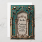 インディアンインスパイアフレームティール（緑がかった色）及び黄金 招待状 (正面/裏面)