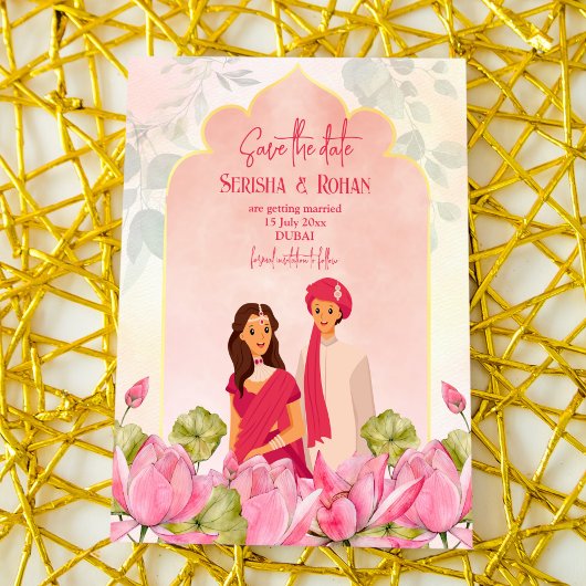 インディアンウェディング日付ロータスブライダルカップル 招待状