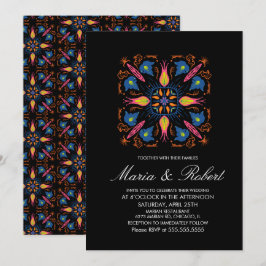 インディアンウェディング テーマ エレファント フローラル ブラック 招待状