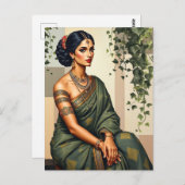 インディアンウーマンアート。ポートレートウォールアート ポストカード (正面/裏面)
