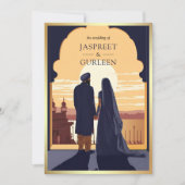 インディアンエスニックネイビーブルーアナンドKarajシーク結婚ズ 招待状 (正面)