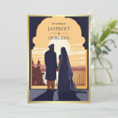 インディアンエスニックネイビーブルーアナンドKarajシーク結婚ズ 招待状 (スタンド正面)