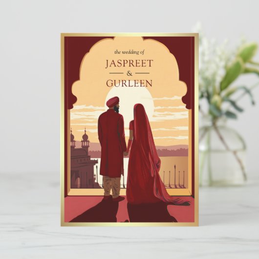 インディアンエスニックレッドアナンドカラジシーク結婚ズ 招待状 (スタンド正面)