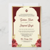 インディアンエスニックレッドアナンドカラジシーク結婚ズ 招待状 (裏面)