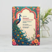 インディアンエレガントフローラアーチピーコック60誕生日 招待状 (スタンド正面)