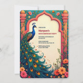 インディアンエレガントフローラアーチピーコック60誕生日 招待状 (正面)