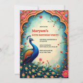 インディアンエレガントフローラピーコック60誕生日 招待状 (正面)