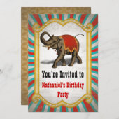 インディアンエレファントレッドフレームサーカスバースデーパーティー 招待状 (正面/裏面)