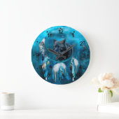 インディアンオオカミの夢のキャッチャーと民族オーナメント ラージ壁時計 (ホーム)