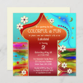 インディアンカラフルフローラファンタジー誕生日パーティー 招待状 (正面/裏面)