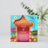 インディアンカラフルフローラファンタジー誕生日パーティー 招待状 (スタンド正面)