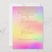 インディアンカラフル金ゴールドカラーモダンシック結婚ズ 招待状 (正面)