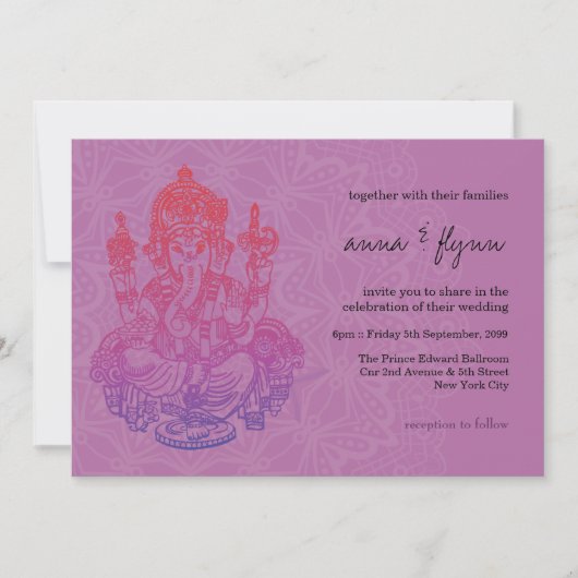 インディアンガネシュパープル薄紫結婚式招待状 招待状 (正面)