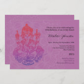 インディアンガネシュパープル薄紫誕生日招待状 招待状 (正面/裏面)