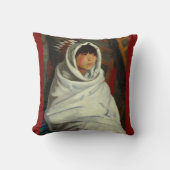 インディアンガールインアホワイトブランケットRobert Henri クッション (正面)