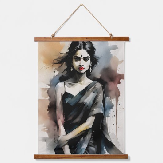 インディアンガールin sari 吊り下げ型タペストリー (正面)