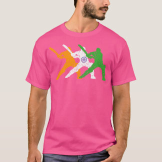 インディアンクリケットチームクリケットのファンバッツマン国旗 Tシャツ