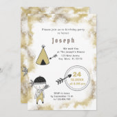 インディアングラフィックスウォーターカラーボーイズ誕生日招待状 セーブザデート (正面/裏面)