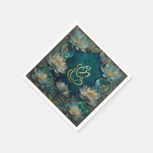 インディアンゲネシュグリーン金ゴールド伝統的ロータス結婚 スタンダードカクテルナプキン (角)
