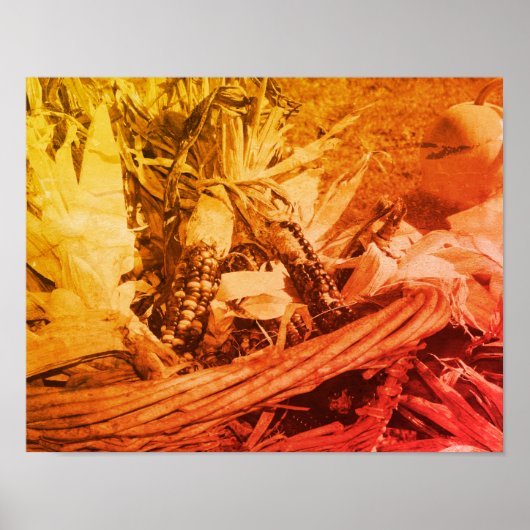 インディアンコーンのセピアヴィンテージのウィッカーバスケット ポスター (正面)