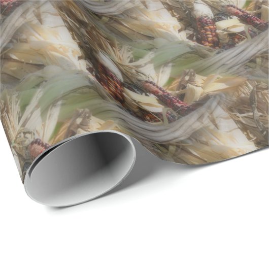 インディアンコーンインウィッカーバスケット自然パターン ラッピングペーパー (ロールコーナー)