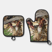 インディアンコーンウィッカーバスケットカントリー 鍋つかみ&鍋敷きセット (正面)