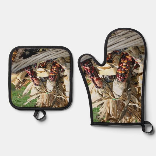 インディアンコーンウィッカーバスケットカントリー 鍋つかみ&鍋敷きセット (正面)