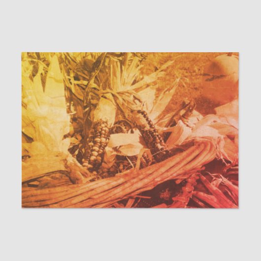 インディアンコーンウィッカーバスケットセピアヴィンテージデカップージ 薄葉紙 (正面)