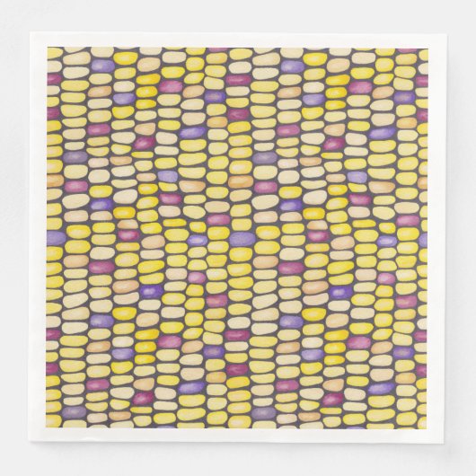 インディアンコーンウォーターカラーパターンディナーナプキンズ (正面)