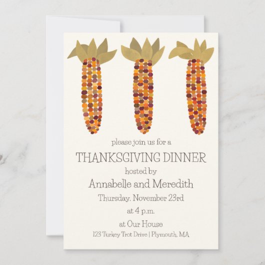 インディアンコーンモダンまたはトウモロコシ感謝祭 招待状 (正面)