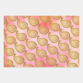 インディアンゴールデンペイズリーホワイト、マルーンとピンク ラッピングペーパーシート (正面)