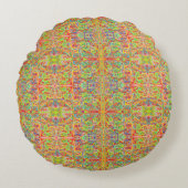 インディアンサリルック抽象芸術アートメダリオンズグリーンブラル ラウンドクッション (正面)