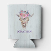 インディアンシンボルブルスカルと花 缶クーラー (裏面)