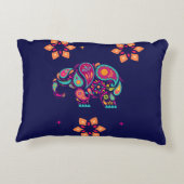 インディアンジワリ象カラフルデザイン アクセントクッション (裏面)