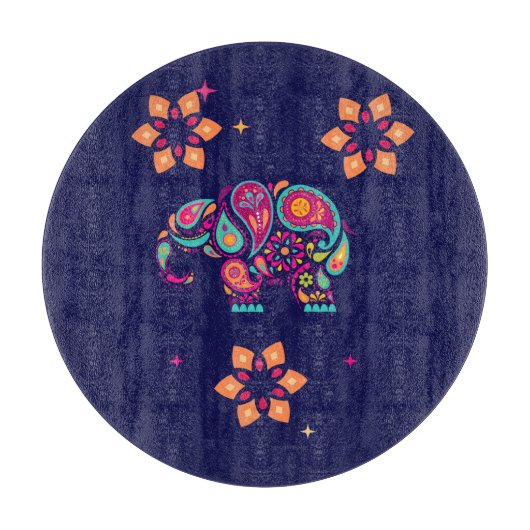 インディアンジワリ象カラフルデザイン カッティングボード (正面)