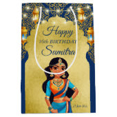 インディアンスタイルの女の子の誕生日パ感謝していーティーお願い ミディアムペーパーバッグ (正面)