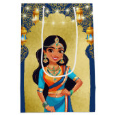 インディアンスタイルの女の子の誕生日パ感謝していーティーお願い ミディアムペーパーバッグ (裏面)