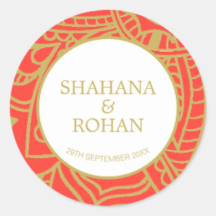 インディアンスタイルオレンジモダン金ゴールド結婚ズ ラウンドシール