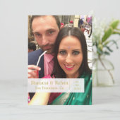 インディアンスタイルグリーンフォトウェディング日付を保存 案内状 (スタンド正面)