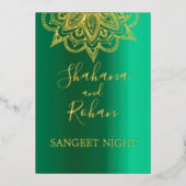 インディアンスタイルグリーン金ゴールドカラー結婚式招待状 箔招待状 (正面)