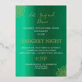 インディアンスタイルグリーン金ゴールドカラー結婚式招待状 箔招待状 (裏面)