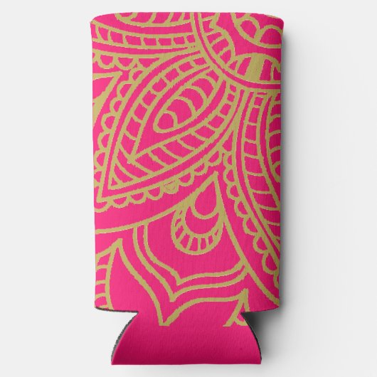 インディアンスタイルピンクオレンジモダン金ゴールド結婚ズ スリム缶クーラー (裏面)