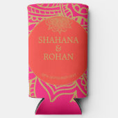 インディアンスタイルピンクオレンジモダン金ゴールド結婚ズ スリム缶クーラー (正面)