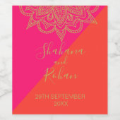 インディアンスタイルピンクオレンジモダン金ゴールド結婚ズ ワインラベル (シングルラベル)