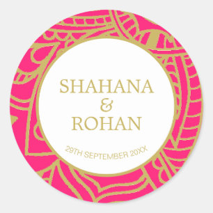 インディアンスタイルピンクモダン金ゴールド結婚ズ級 ラウンドシール